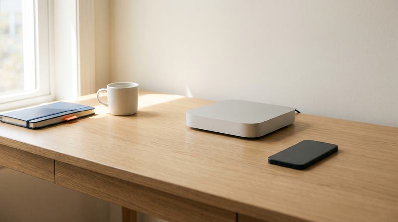 Illustration of the agent’s dedicated computer and a phone on a sunlit desk